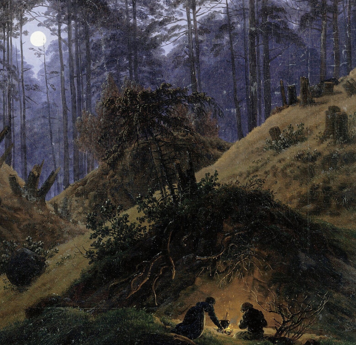 Moonlit Forest With Two Figures Walking a Dark Path Art Poster - Image 2