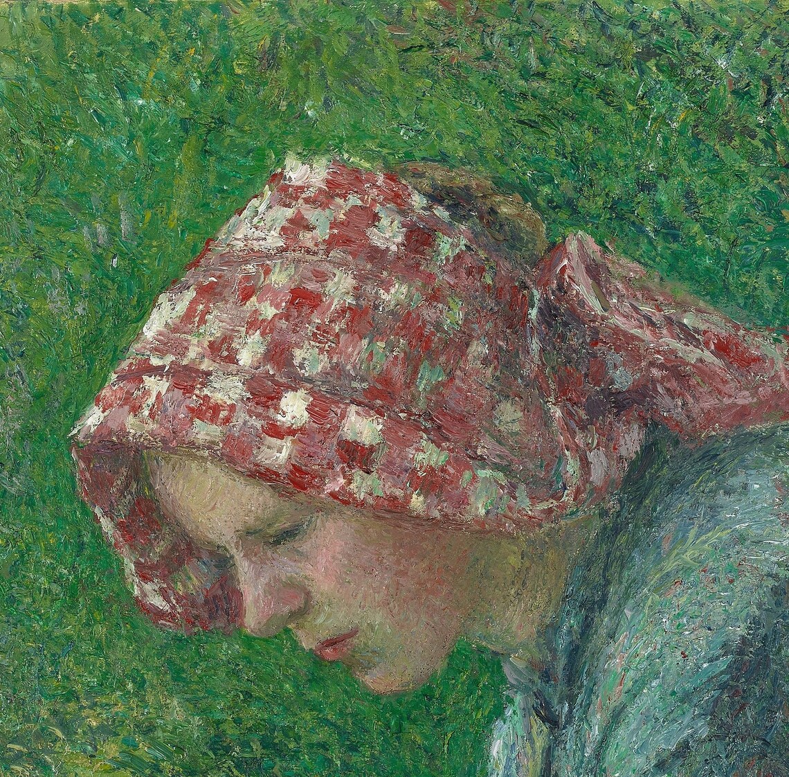 Camille Pissarro Seated Peasant Woman Red Scarf Portrait Textured Print - Image 3