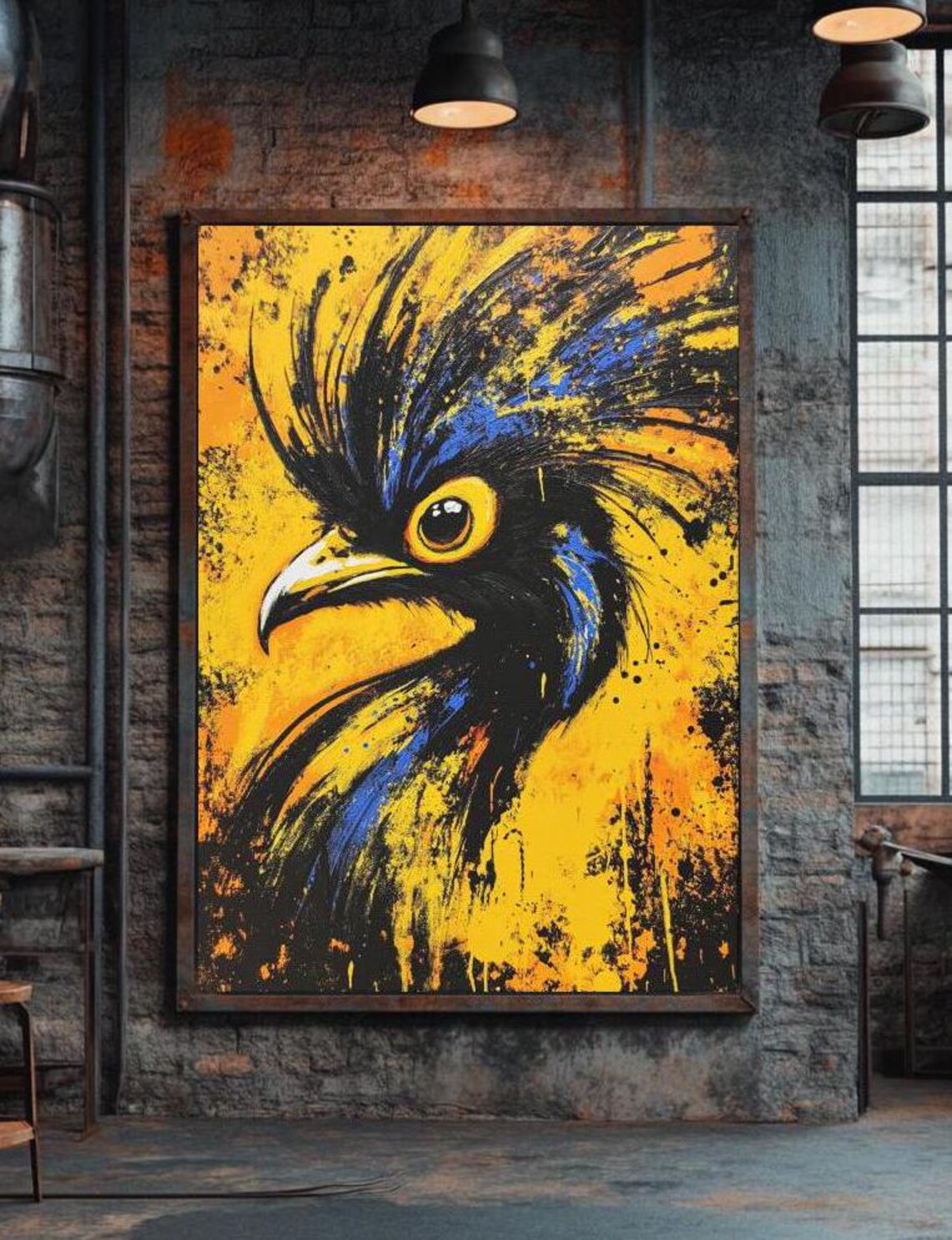 Cassowary Exotic Bird Golden Blue Abstract Wildlife Art Poster