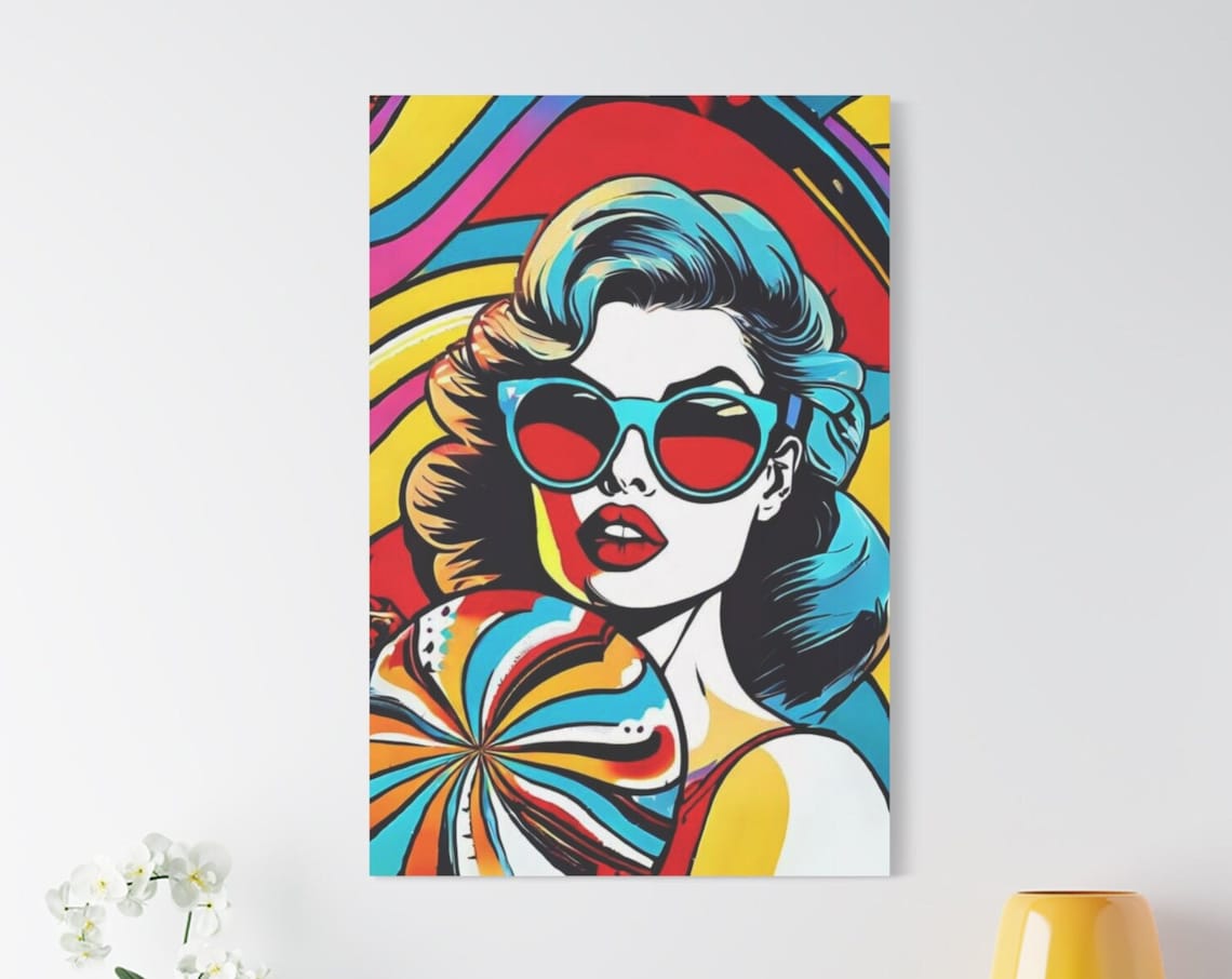 Retro Pop Art Woman Red Sunglasses Colorful Swirl Modern Portrait Poster