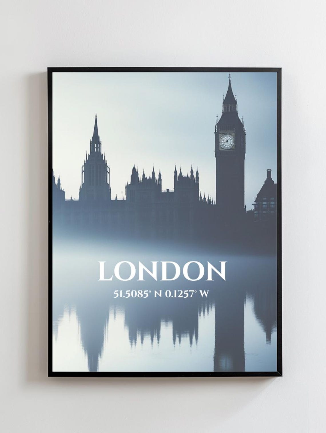 London Big Ben Parliament Misty Thames Skyline Coordinates Poster