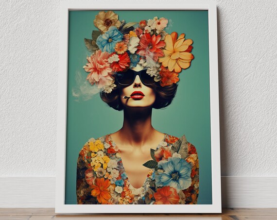 Funny Pop Art Cigarette Girl Poster, Retro Collage