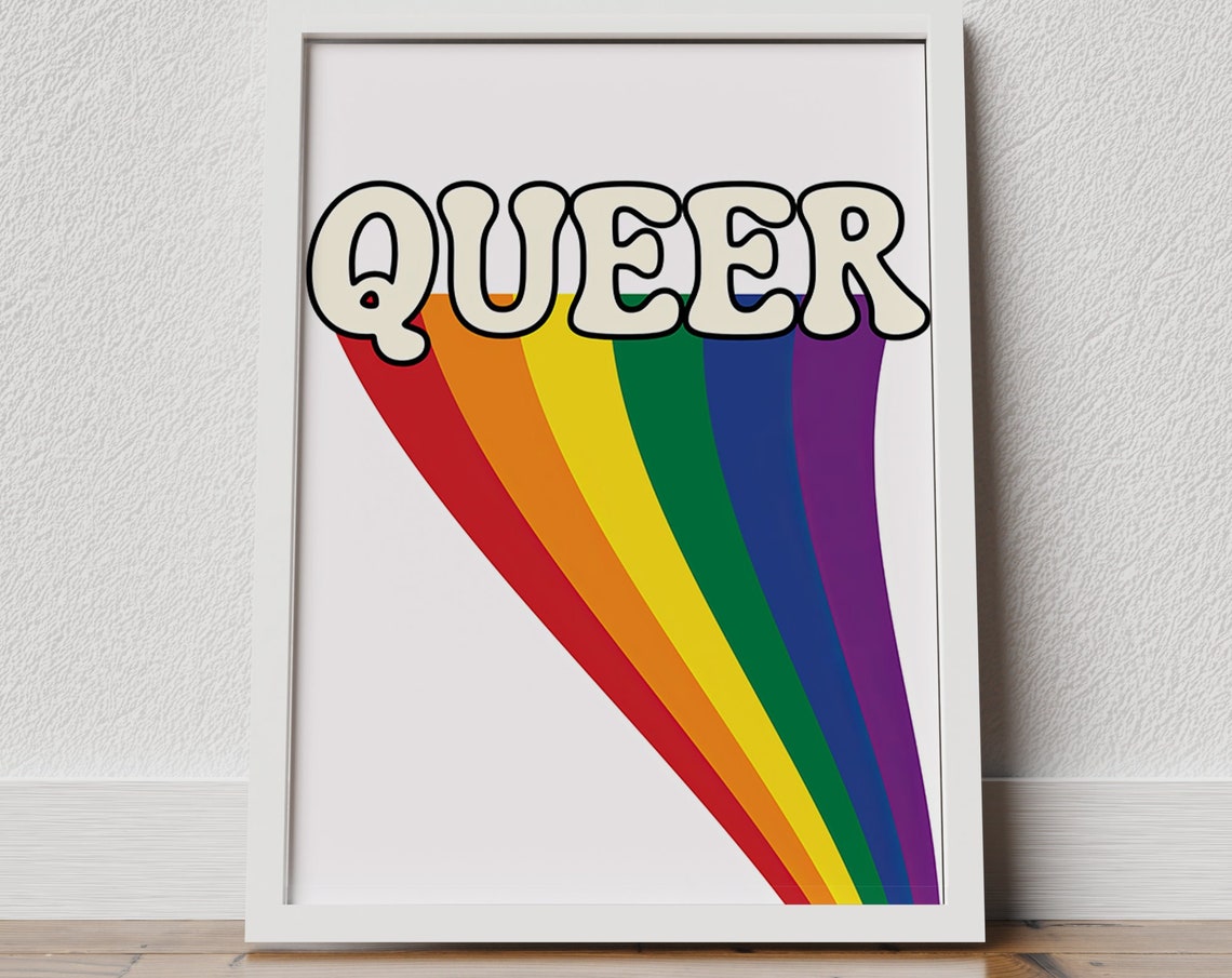 Queer Retro Rainbow Typography LGBTQ Pride Month Decor Poster
