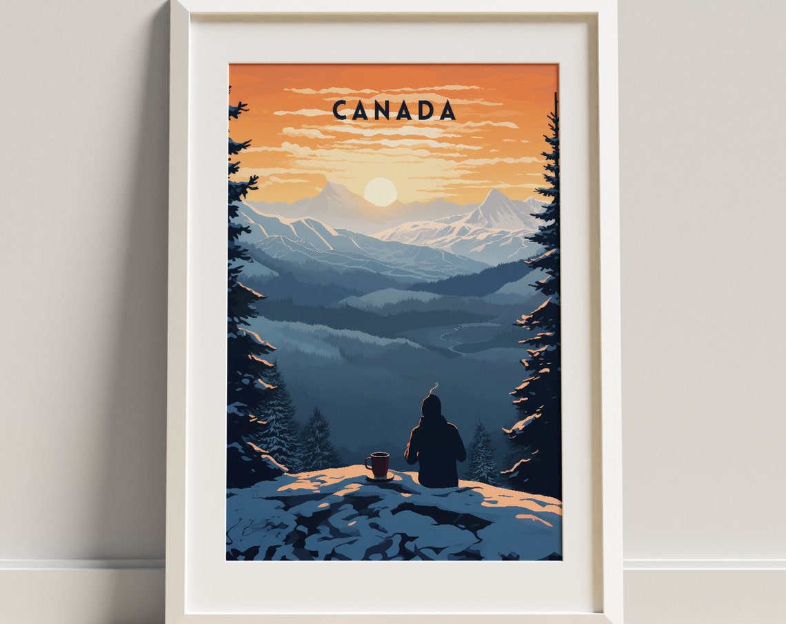 Canada Retro Travel Poster with Mountain Sunset Overlook View - Image 5