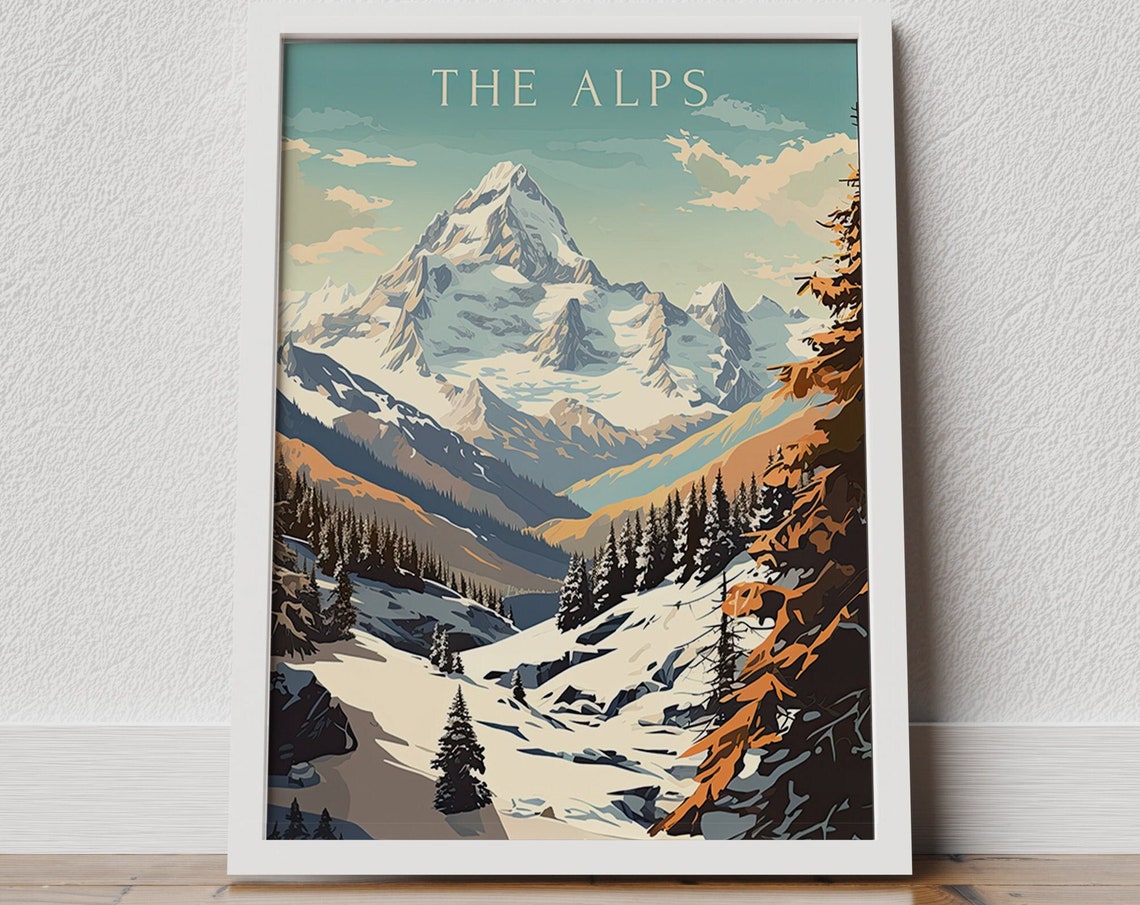 Alps Travel Print Alps Poster Wall Art Austria Vintage Poster Travel Poster Europe Poster Bavarian Alps France Travel Poster Les Alpes