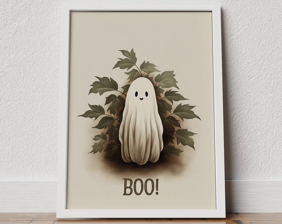 Halloween Print Halloween Poster Halloween Decor For Home Cute Little Ghost Face Autumn Home Decor Modern Spooky Poster Halloween Art