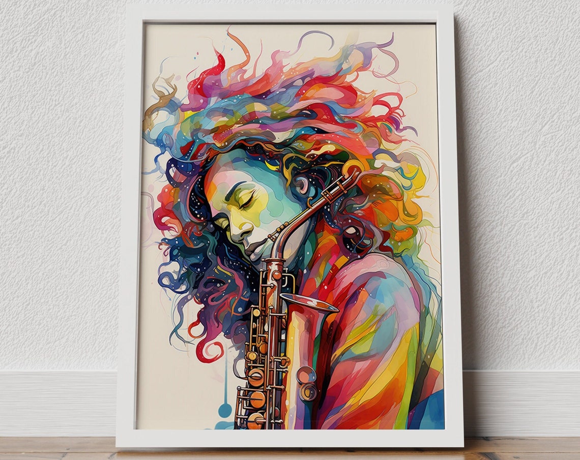 Woman And Saxophone Poster Saxophone Poster Jazz Poster Colorful Saxo Jazz Music Poster Music Art Poster Saxophone Wall Art