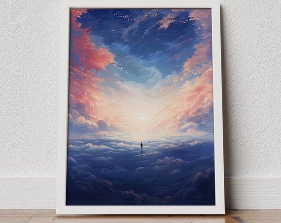 Clouds And Sky Poster Vintage Wall Art Blush Pink Clouds Wall Art Minimalist Wall Decor Cloud Print Blue Sky Poster Dream Cloud Poster