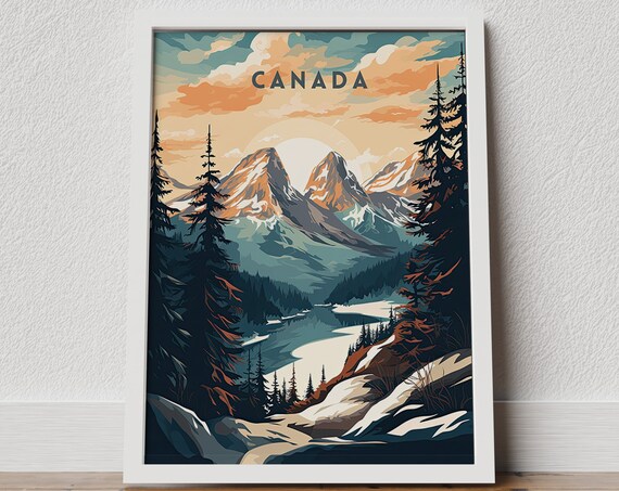 Canada Travel Poster Canada Poster Canada Print Canada Travel Poster Canada Mountains Art Canada Retro Poster