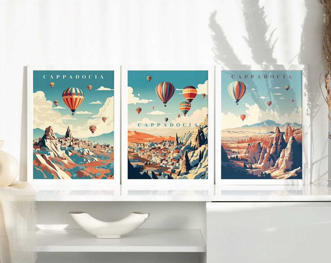 Cappadocia Turkey Hot Air Balloon Set of 3 Retro Travel Poster - Image 7