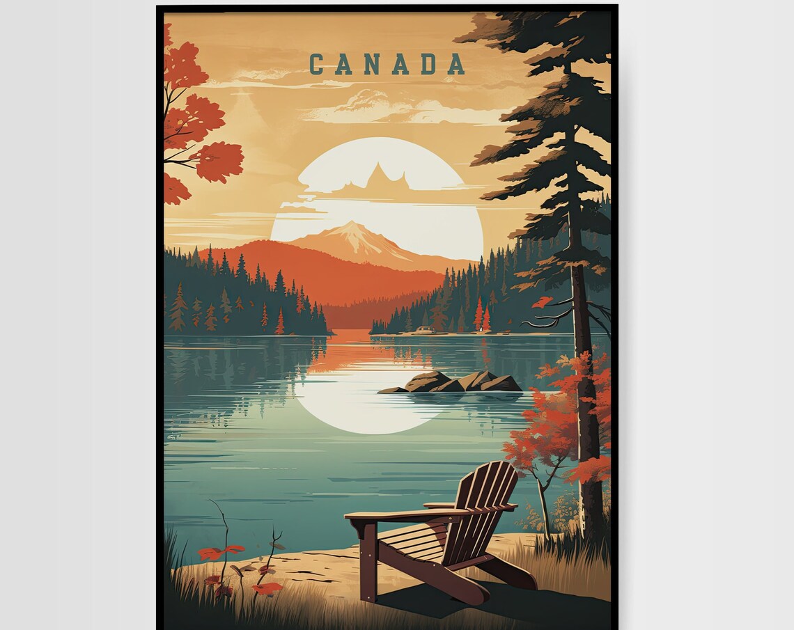 Canada Travel Poster, Retro Mountain Landscape - Image 7