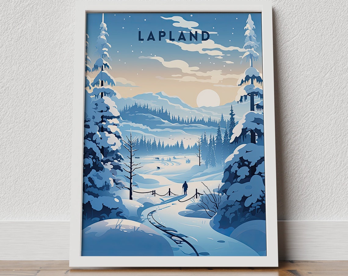 Lapland Travel Lapland Poster Finland Poster Lapland Print Finland Travel Poster Retro Art Print Scandinavian Landscape Snowy Mountains