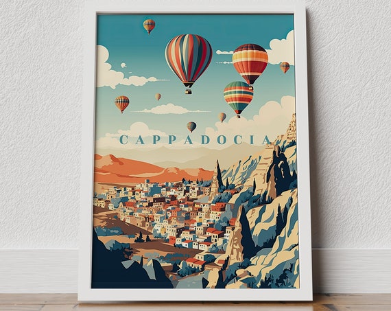 Cappadocia Poster Cappadocia Travel Print Vintage Cappadocia Architect Gift Travel Poster Cappadocia Wall Art Hot Air Balloon Poster