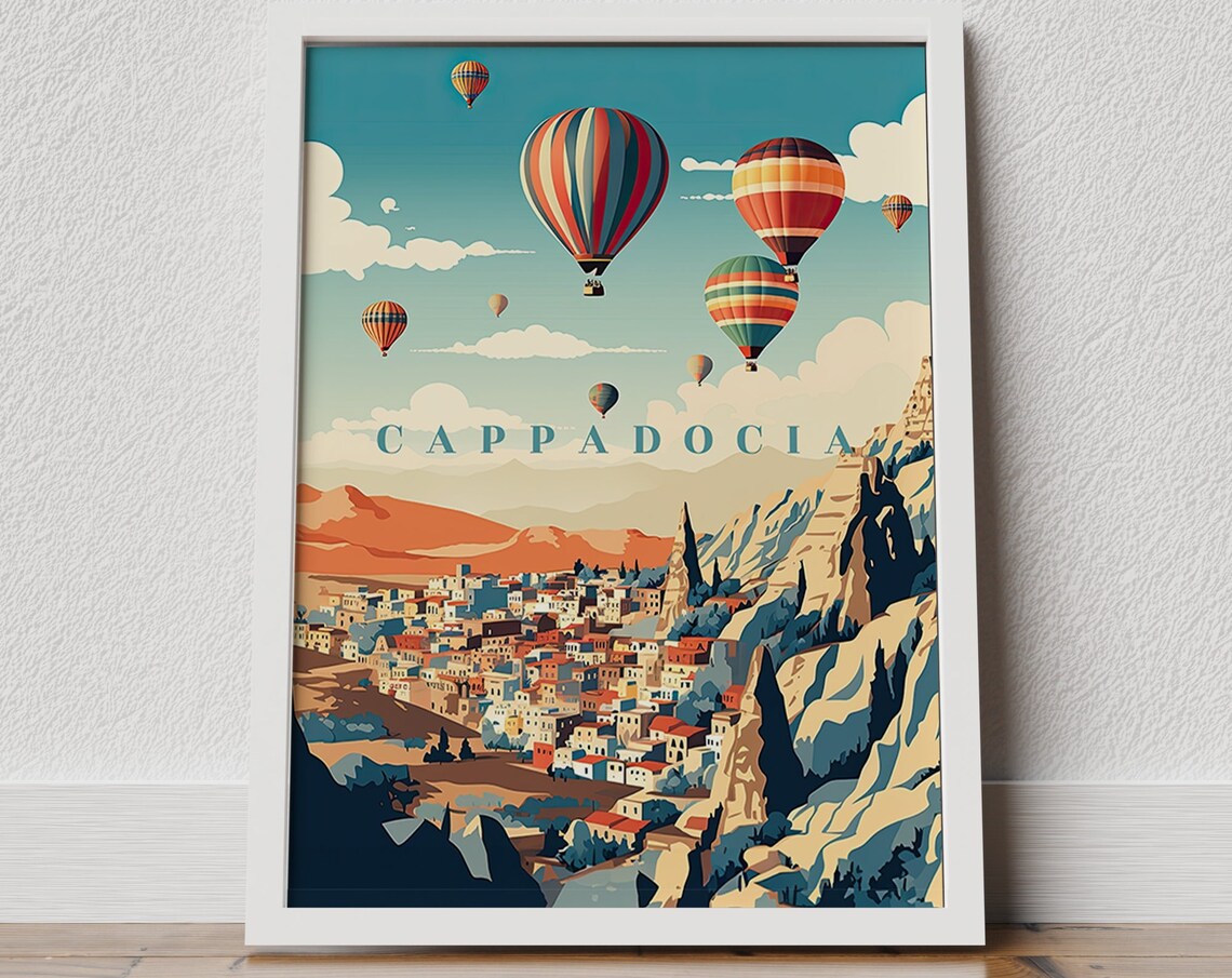 Cappadocia Hot Air Balloons Fairy Chimneys Vintage Travel Poster