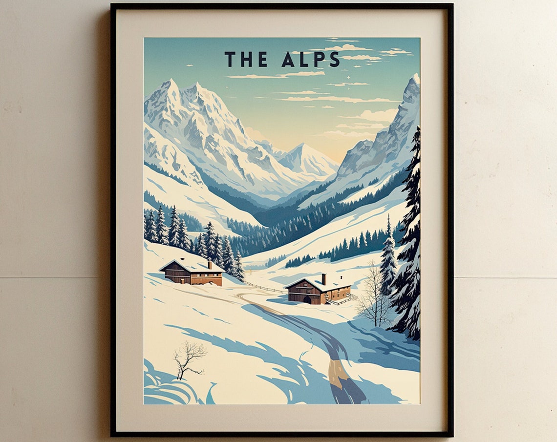 Alps Travel Print Alps Poster Wall Art Austria Vintage Poster Travel Poster Europe Poster Bavarian Alps France Travel Poster Les Alpes - Image 7