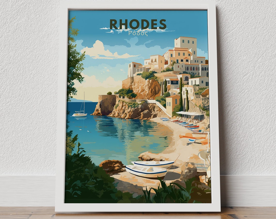 Rhodes Greece Print Rhodes Print Rhodes Painting Rhodes Greece Wall Art Rhodes Illustration Greece Poster Travel Poster