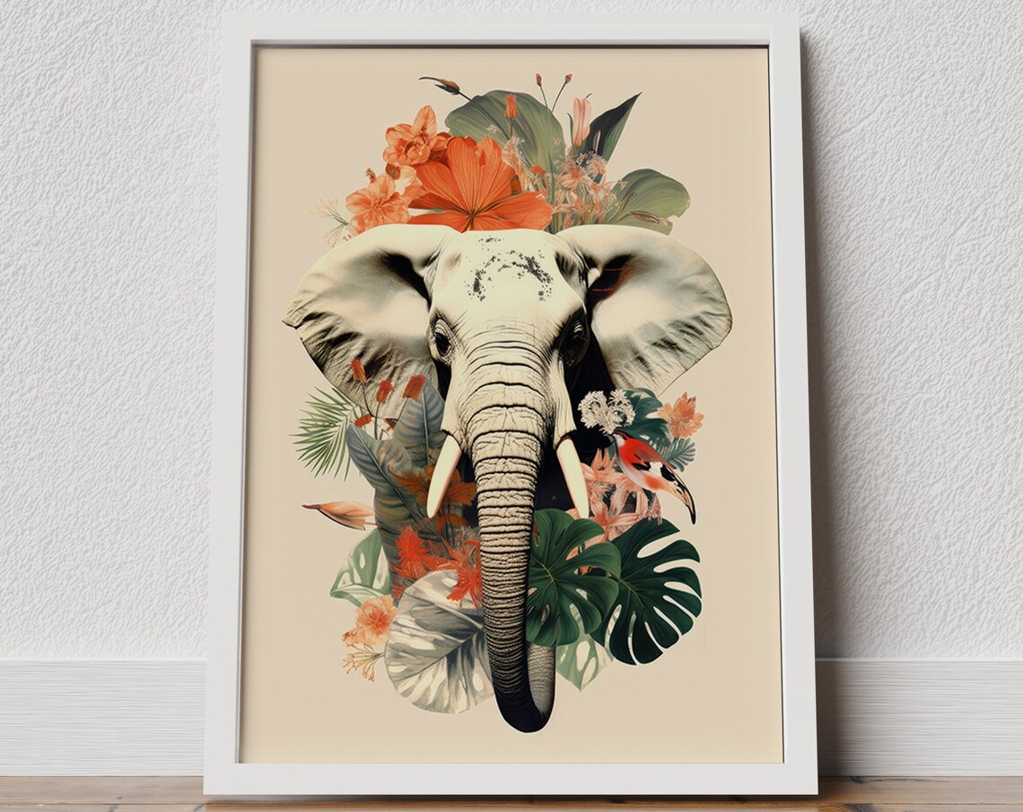 Elephant With Flowers Abstract Poster Collage