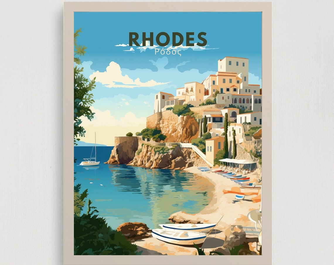 Rhodes Greece Print Rhodes Print Rhodes Painting Rhodes Greece Wall Art Rhodes Illustration Greece Poster Travel Poster - Image 7