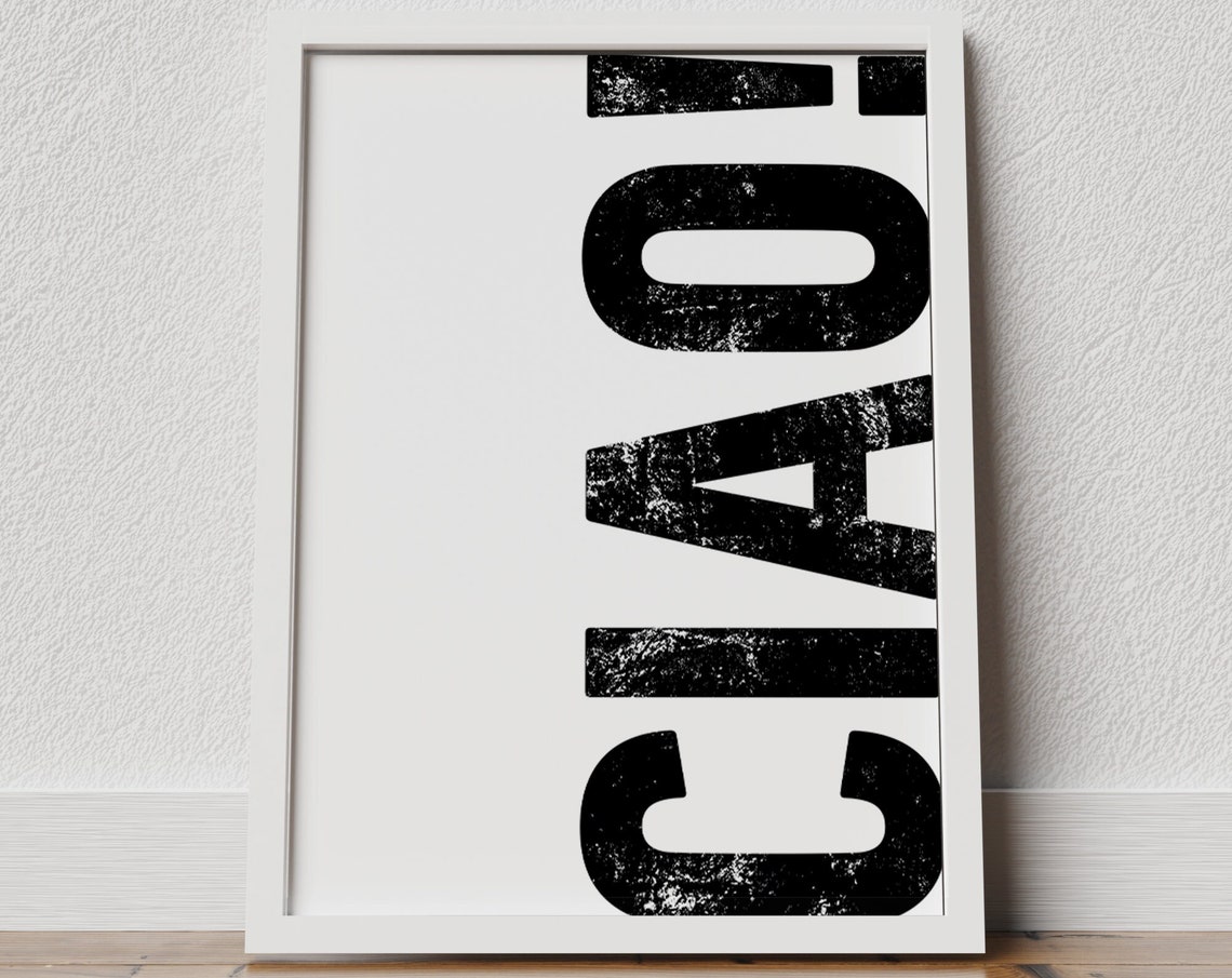Ciao Distressed Typography White Background Italian Style Poster