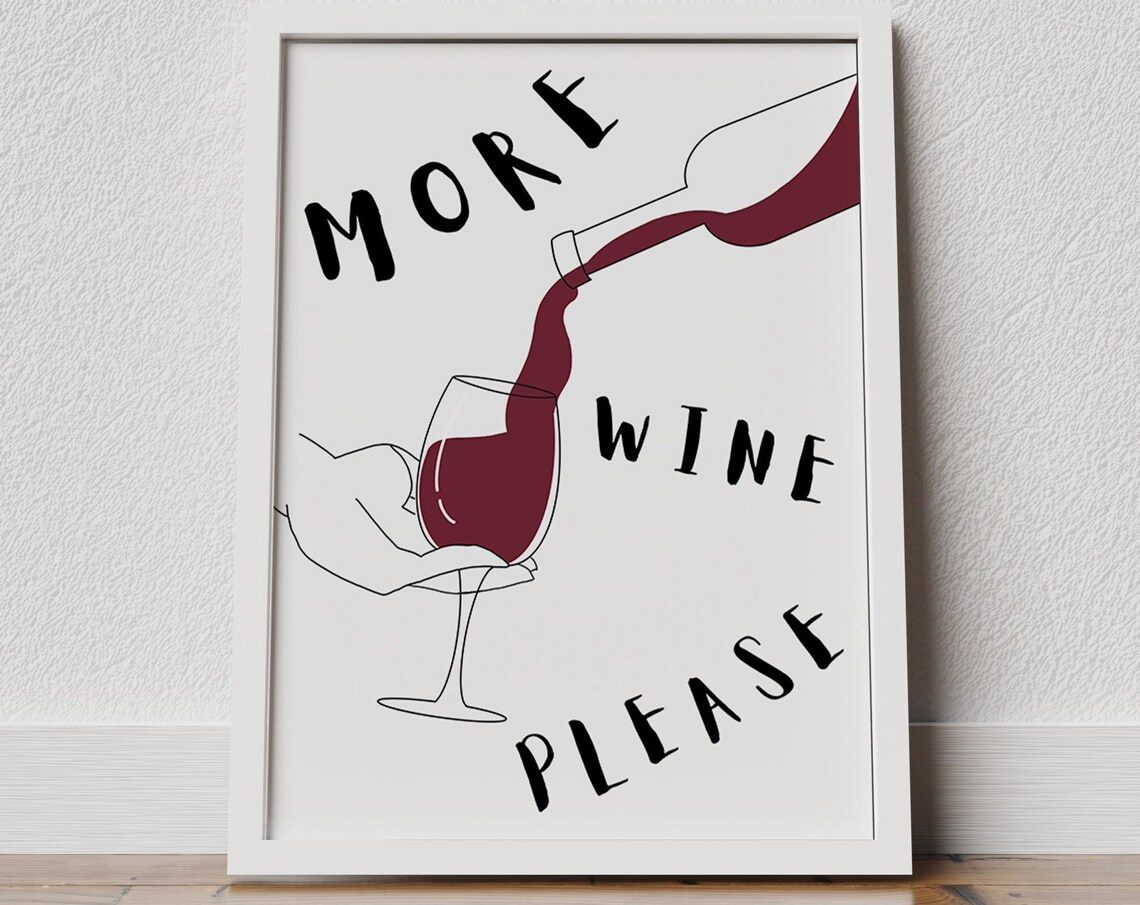 More Wine Please Funny Wine Poster, Retro Bar Decor