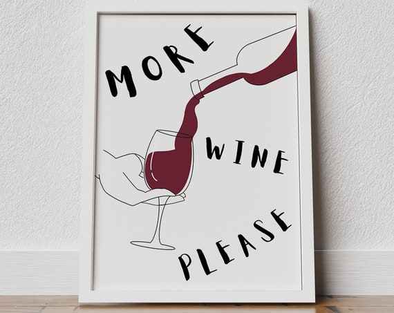 More Wine Please Funny Wine Poster, Retro Bar Decor