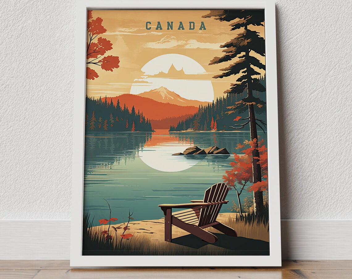 Canada Travel Poster, Retro Mountain Landscape