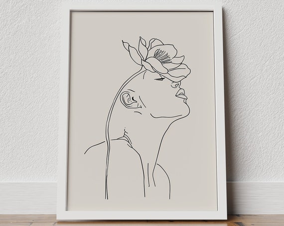 Female Beauty Body Minimalist Line Drawing Feminine Neutral Abstract Single Line Woman Wall Decor Minimal Womans Face Art