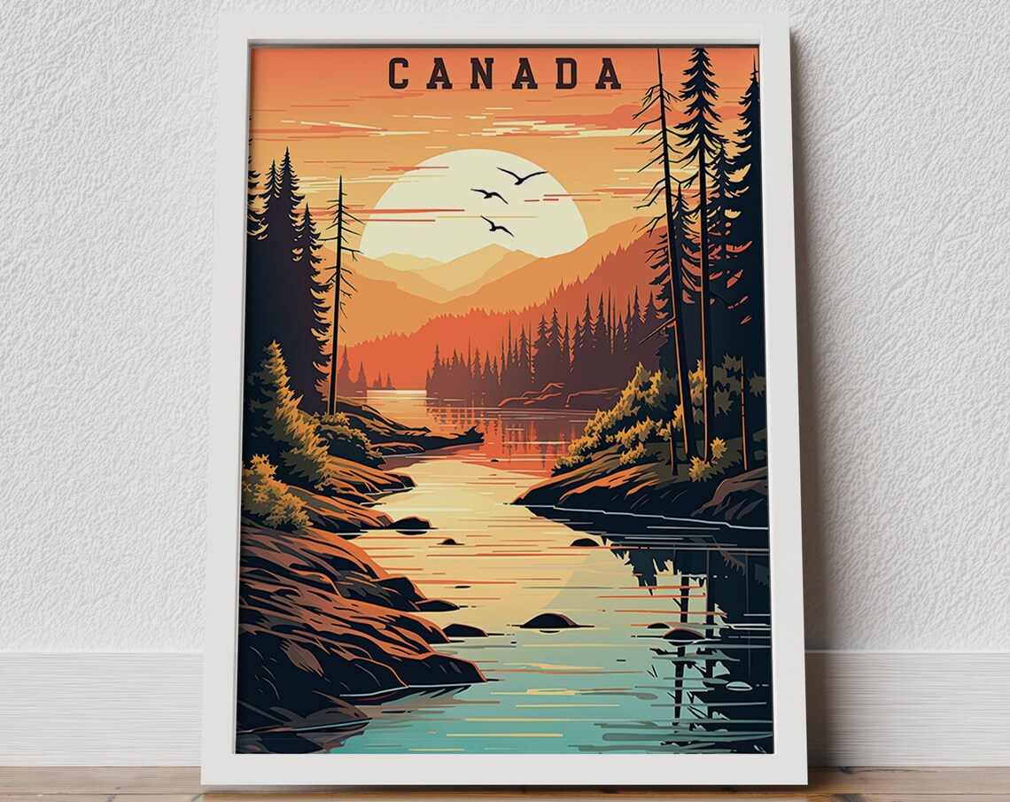 Canada Retro Travel Poster, Mountain Landscape