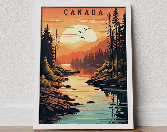 Canada Retro Travel Poster, Mountain Landscape