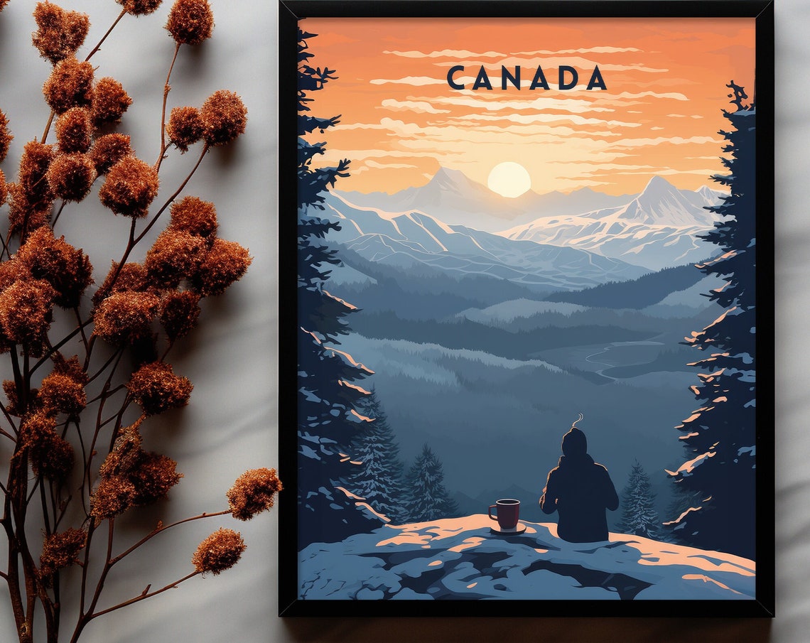 Canada Retro Travel Poster with Mountain Sunset Overlook View - Image 6