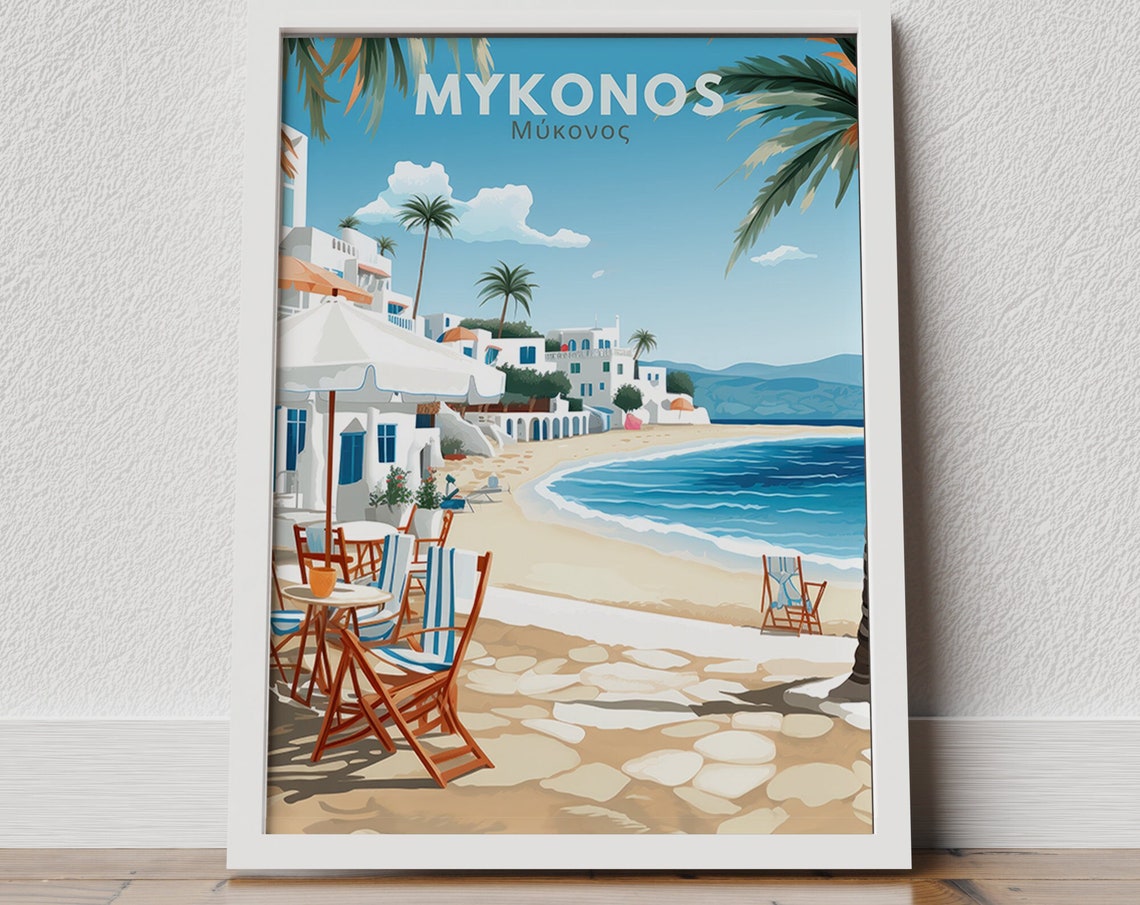Mykonos Travel Poster Mykonos Poster Mykonos Illustration Travel Poster Europe Beaches Greek Travel Poster Colorful Travel Poster