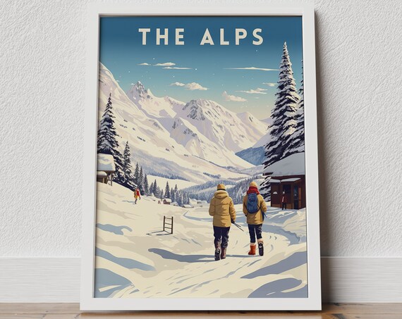 Alps Travel Print Alps Poster Wall Art Austria Vintage Poster Travel Poster Europe Poster Bavarian Alps France Travel Poster Les Alpes