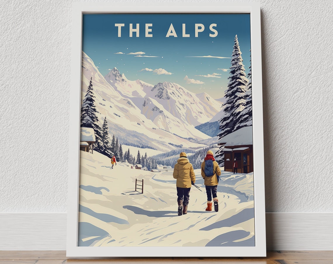 Alps Travel Print Alps Poster Wall Art Austria Vintage Poster Travel Poster Europe Poster Bavarian Alps France Travel Poster Les Alpes
