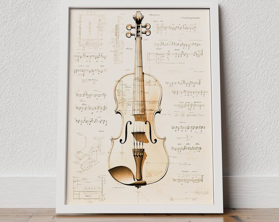 Violin Antique Blueprint Sheet Music Classical Player Poster