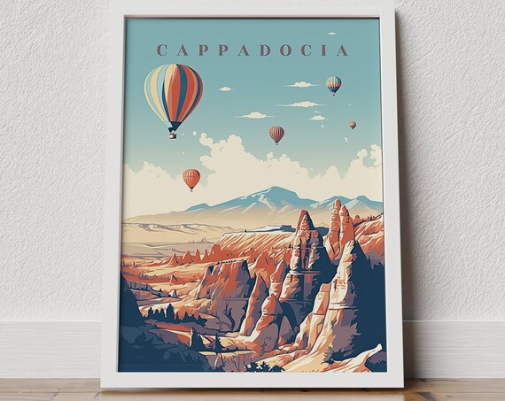 Cappadocia Poster Cappadocia Art Colorful Poster Retro Travel Poster Turkey Poster Landscape Poster Mountain Poster Cityscape Poster