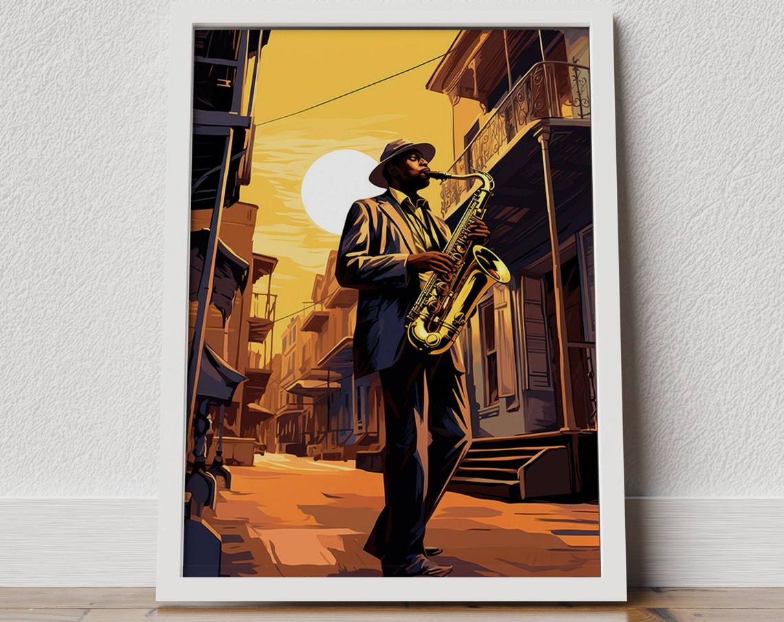 Vintage Saxophone Poster Retro Music Decor Jazz Poster Jazz Artist New Orleans Poster Jazz Musician Poster Street Musician Poster