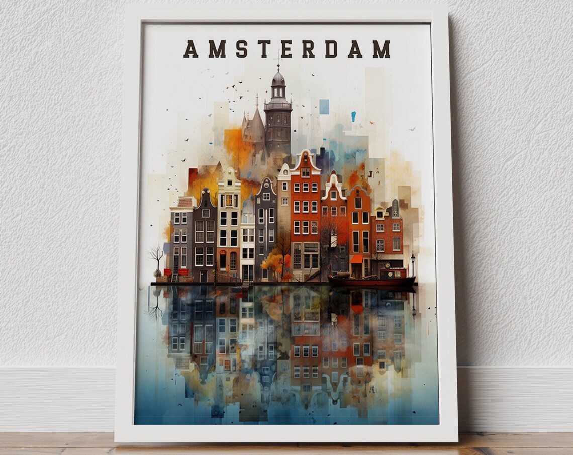 Amsterdam Poster Netherlands Poster Amsterdam Travel Retro Poster Europe Poster Vintage Amsterdam Print Amsterdam Vintage Travel Poster