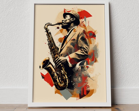 Retro Jazz Saxophone Player Collage Artwork Poster Music Lover Vintage Style