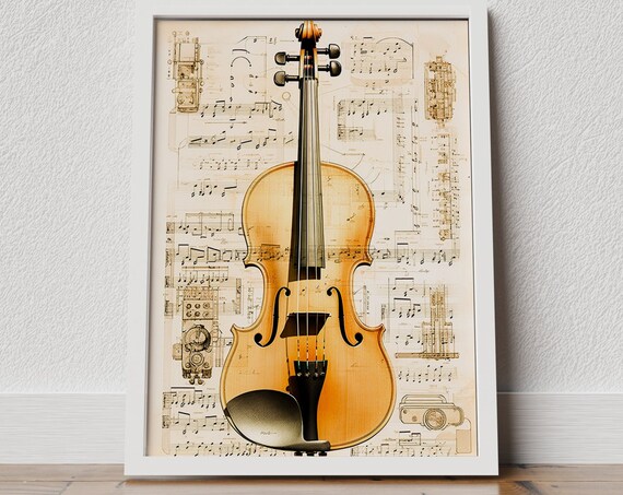 Violin On Vintage Sheet Music Classical Instrument Art Poster