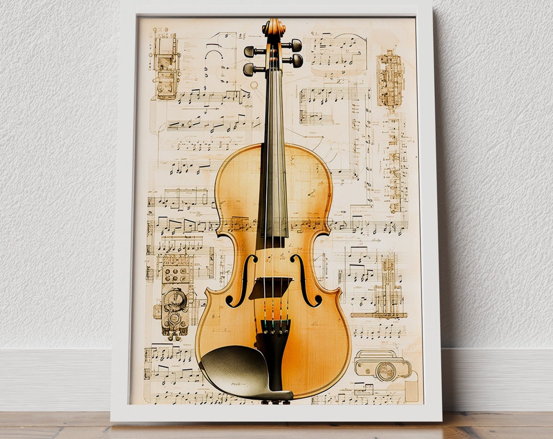Violin On Vintage Sheet Music Classical Instrument Art Poster