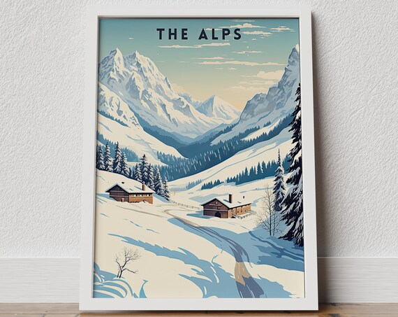 Alps Travel Print Alps Poster Wall Art Austria Vintage Poster Travel Poster Europe Poster Bavarian Alps France Travel Poster Les Alpes