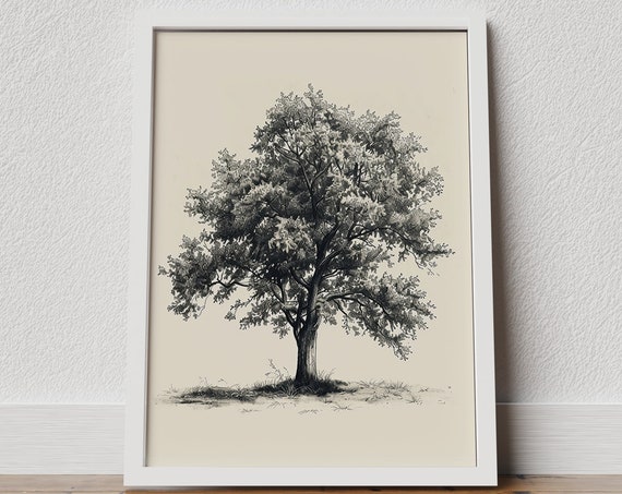 Vintage Tree Sketch Nature Print Drawing Tree Neutral Wall Art Antique Drawing Of Tree Antique Rustic Tree Sketch Art Artwork Tree Print