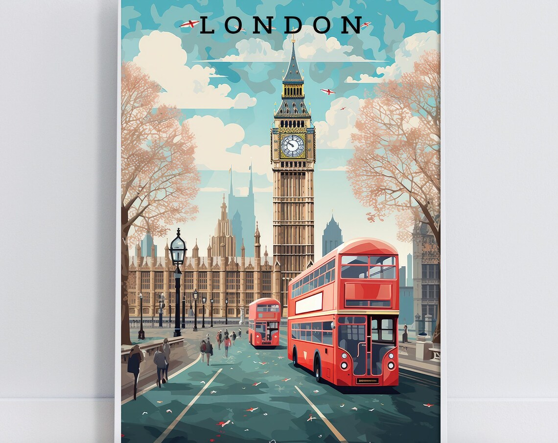 London Big Ben Red Double Decker Bus Westminster Travel Poster Art - Image 6