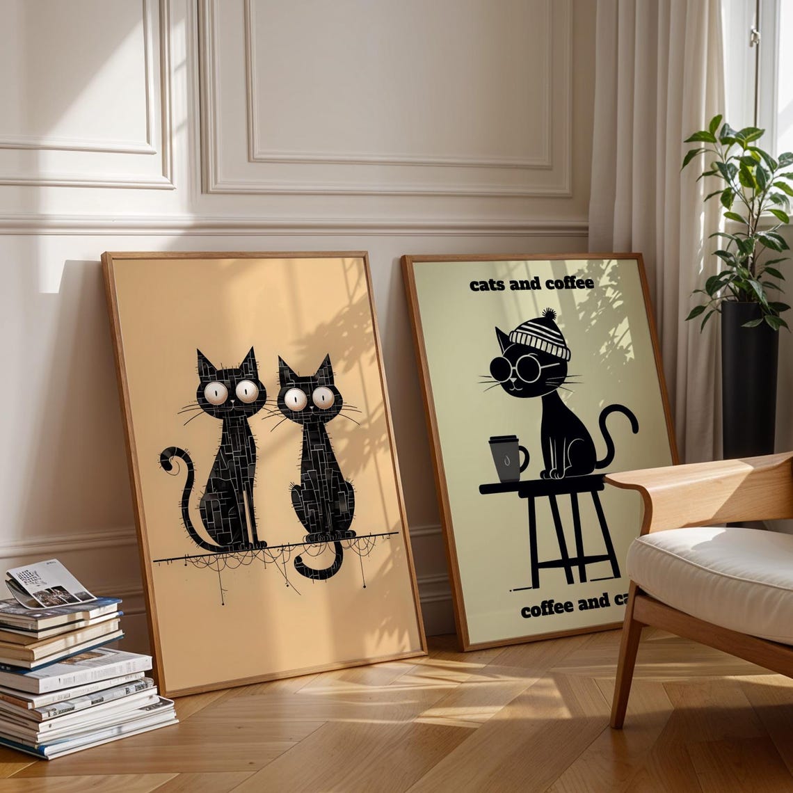 Modern Minimalist Black Cat Art Prints Funny Postersdigital Bundle