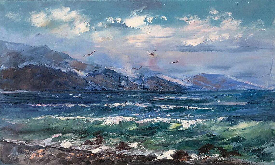 Morning Sea Oil Painting Art Print, Stormy Ocean Waves