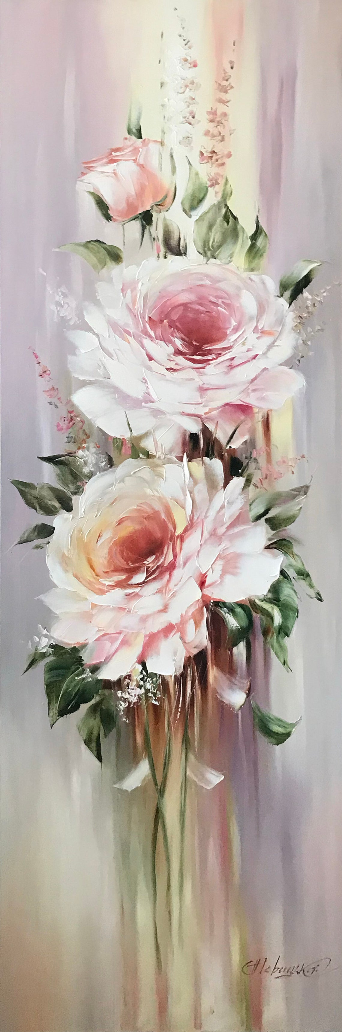 Long Narrow Wall Art Abstract Roses Flowers Oil Painting Tall Wall Art Beige Flowers Painting Long Painting Vertical Narrow Room Wall Decor - Image 3