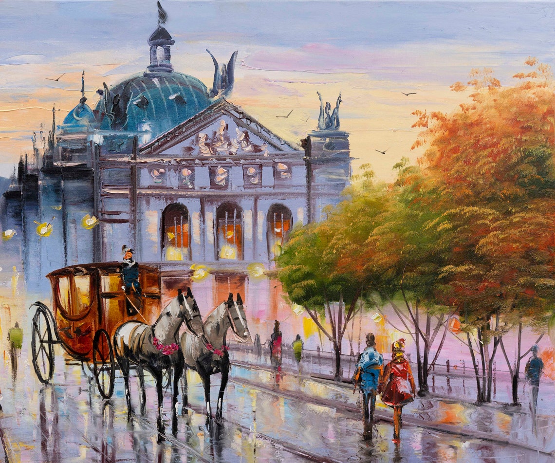 Lviv Ukraine Opera House Evening Carriage Street Impressionist Poster - Image 3