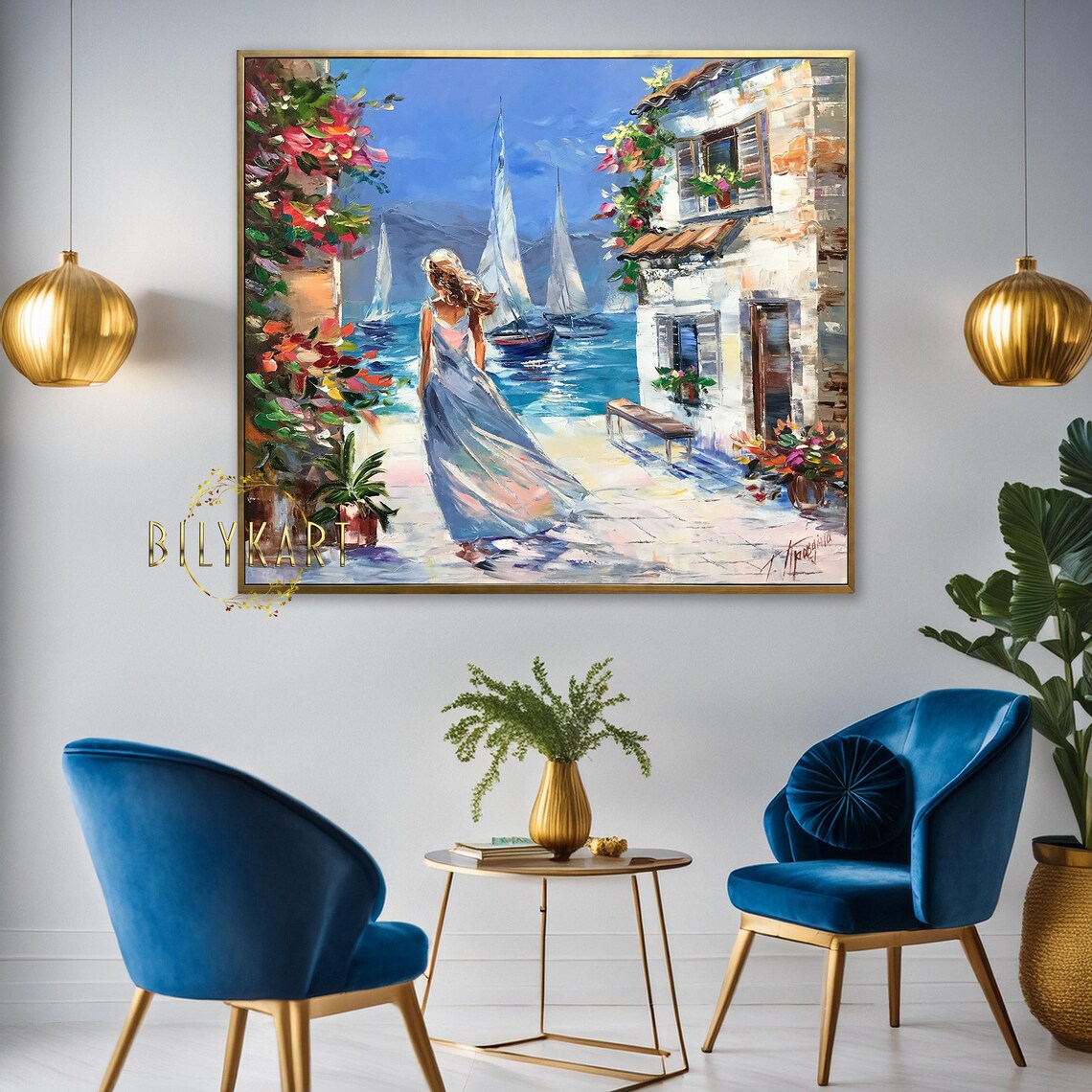 Girl At Beach, Santorini Greece Travel Poster - Image 3
