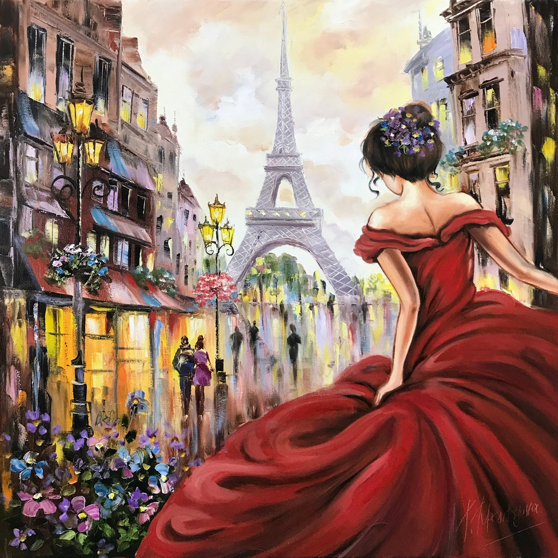 Woman In Paris Painting On Eiffel Tower Framed Art Woman In Red Painting Original Woman Wall Art Ballerina Artwork For Bedroom