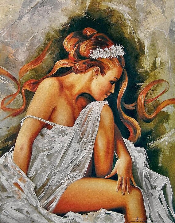 Red Haired Bride White Veil Elegant Beauty Portrait Art Poster